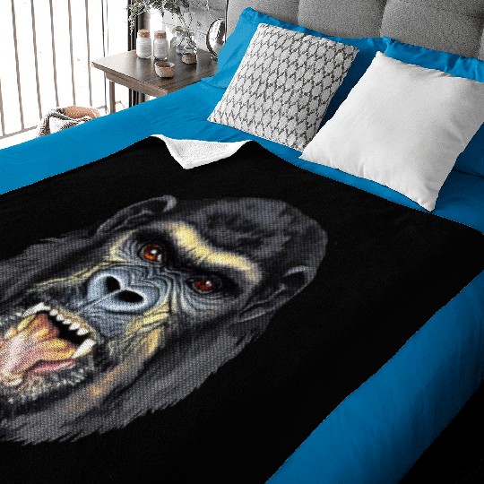 Fierce Gorilla Head Design, Wild Animal Art Baby Blankets