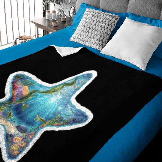 Vibrant Starfish Illustration Baby Blankets