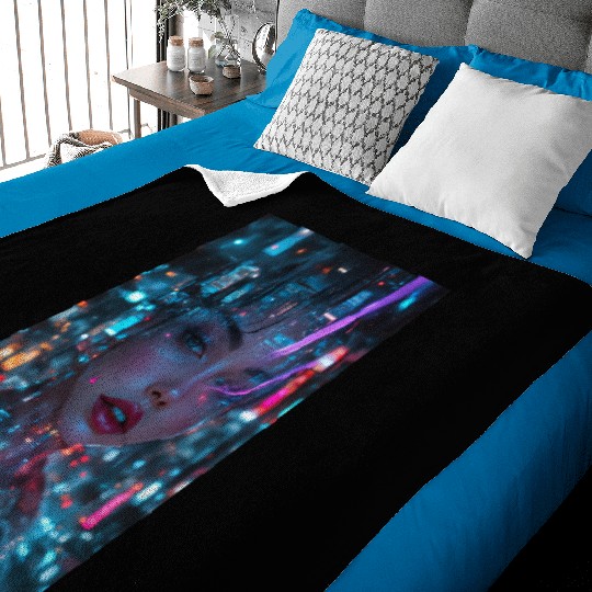 Neon Siren A Cyberpunk Reverie Baby Blankets