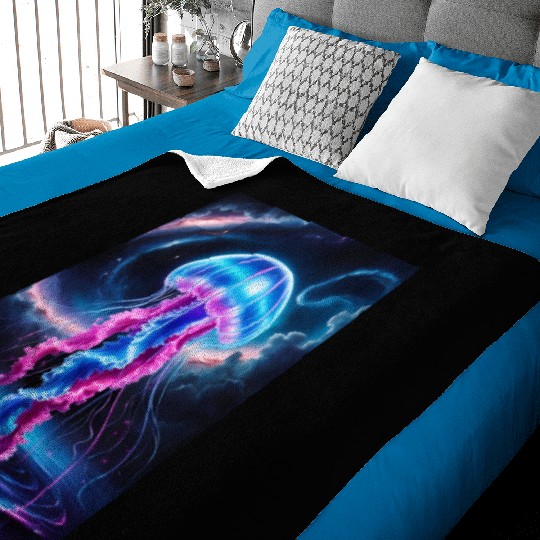 A mesmerizing neon jellyfish gracefully floating Baby Blankets