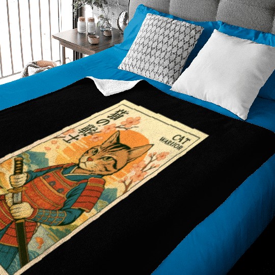 Samurai Cat in Traditional Armor Art Baby Blankets