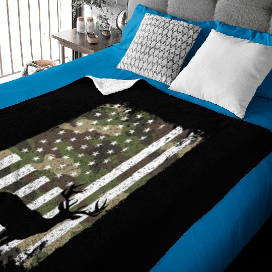 Deer Buck Hunting Camo US Flag Hunter Camouflage Baby Blankets