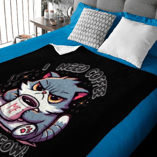 Grumpy Morning Cat - I Need Coffee Right Meow! Baby Blankets