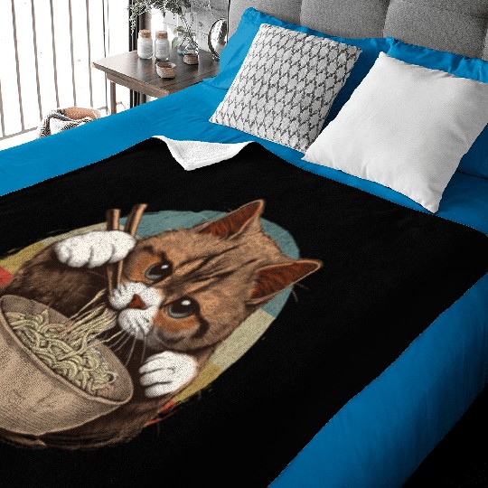 Vintage Noodle Cat,Ramen Foodie Lover Baby Blankets