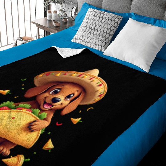 Taco Puppy Fiesta Sombrero Fun Cinco de mayo Baby Blankets