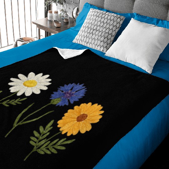 Wildflower Trio Daisy Cornflower Marigold Baby Blankets