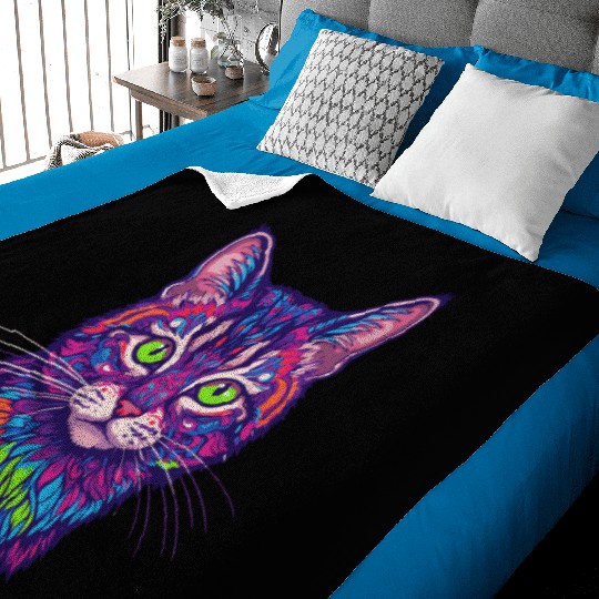 psychedelic cat illustration Baby Blankets
