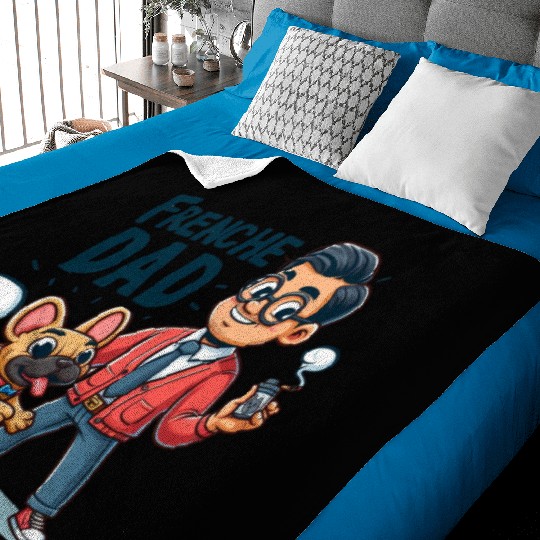 Frenchie Dad Cartoon Design Baby Blankets