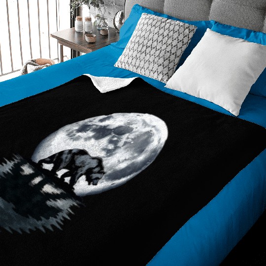 Bear Silhouette Under Full Moon – Wilderness Wildl Baby Blankets