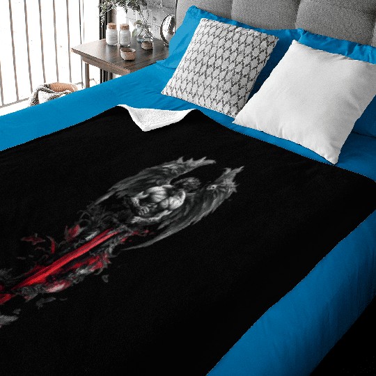 Dark Fallen Angel with Crimson Sword Baby Blankets