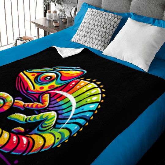 Colorful Chameleon Vibrant Rainbow Lizard Baby Blankets
