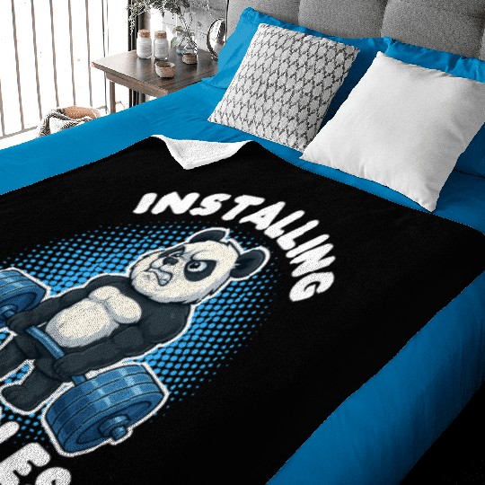 Installing Muscles Funny Gym Panda Weightlifting Baby Blankets