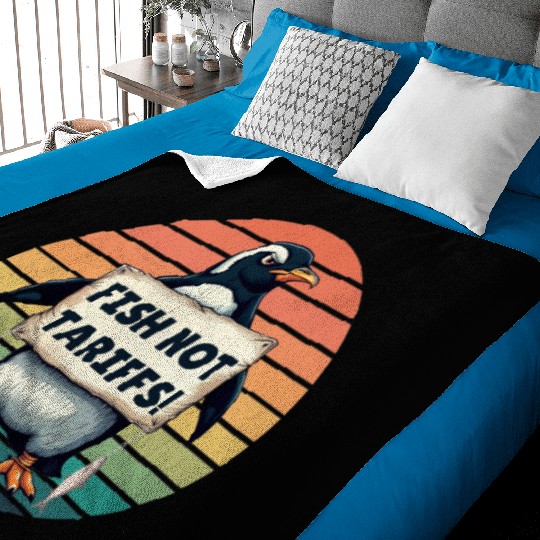 Fish Not Tariffs Funny Penguin Protest Art Baby Blankets