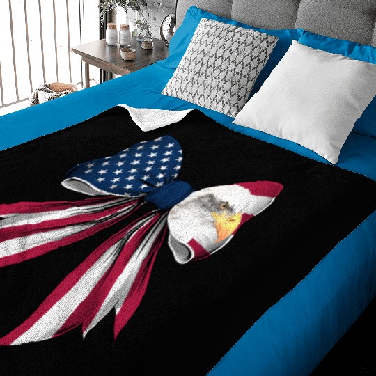 Coquette Bow Bald Eagle Bird US Flag Patriotic Baby Blankets