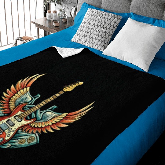Vintage Retro 80s Rock Roll Music Guitar Wing Baby Blankets