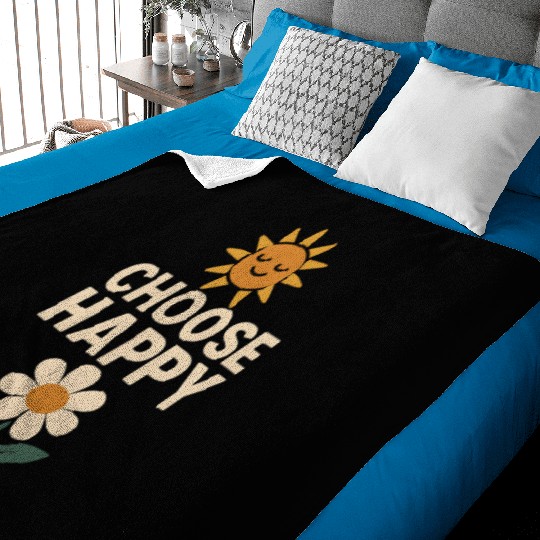 Choose Happy Retro Positivity Sun and Flower Baby Blankets