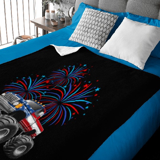 Monster Truck American Flag 4th Of July Baby Blankets