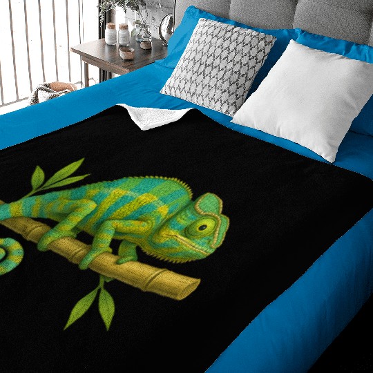 Colorful Chameleon on Bamboo Branch Baby Blankets