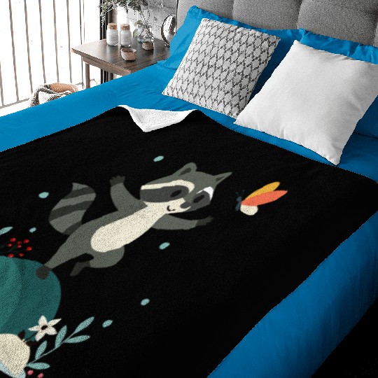 Playful Dancing Raccoon with Butterfly Baby Blankets