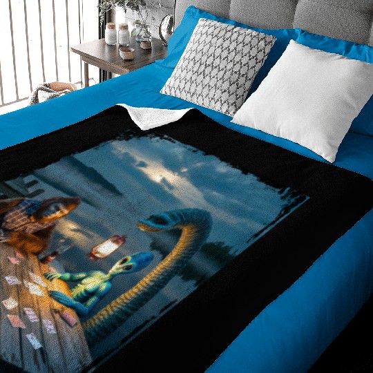 Cryptid Poker Night on Loch Ness - Bigfoot, Baby Blankets