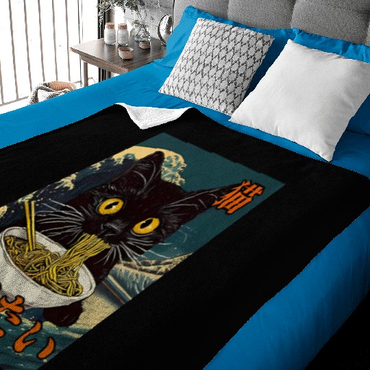 Cat Ramen Japanese Graphic Art Kawaii Kitty Anime Baby Blankets