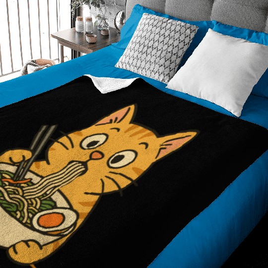 Cat Eating Ramen Baby Blankets