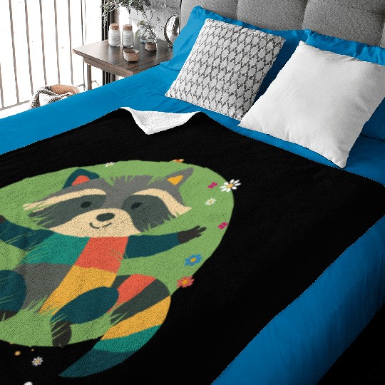 colorful raccoon lies relaxed in the green grass Baby Blankets