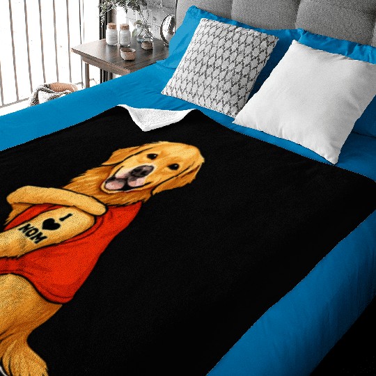 Funny golden retriever Dog I Love Mom Tattoo Lover Baby Blankets