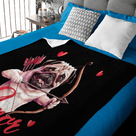 Amor Cupid Pug with Bow and Hearts Baby Blankets
