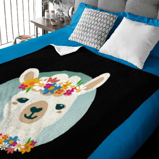 Floral Alpaca with Wreath – Cheerful Summer Motif Baby Blankets