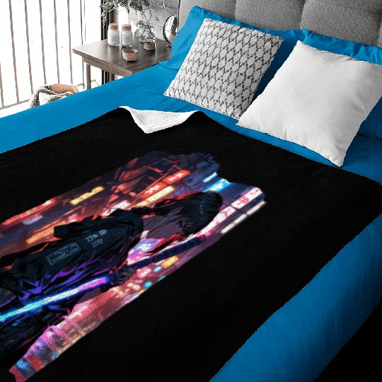 Cyberpunk Samurai Girl Baby Blankets