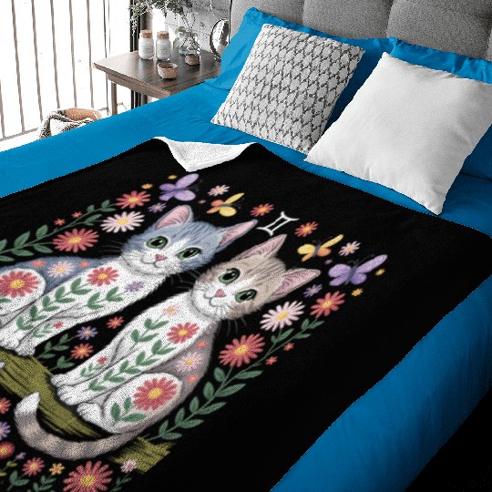Gemini Zodiac Twin Cats Art Baby Blankets
