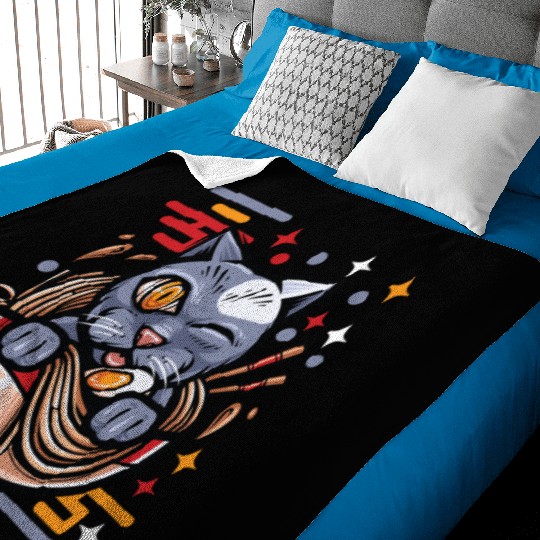 Cat Ramen Japanese Funny Japanese Kawaii Black Cat Baby Blankets