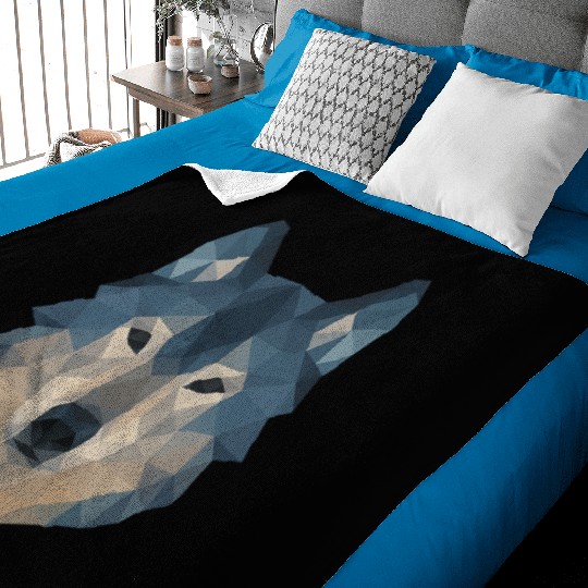 Geometric Wolf Face – Bold Abstract Wild Animal Ar Baby Blankets