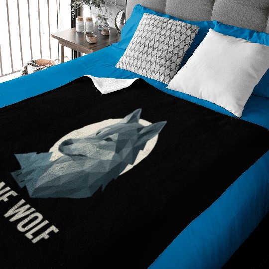 Lone Wolf – Geometric Wolf Head under Moon Wildern Baby Blankets