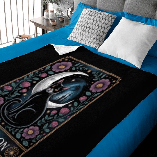 The Moon Tarot Cat Card Art Baby Blankets