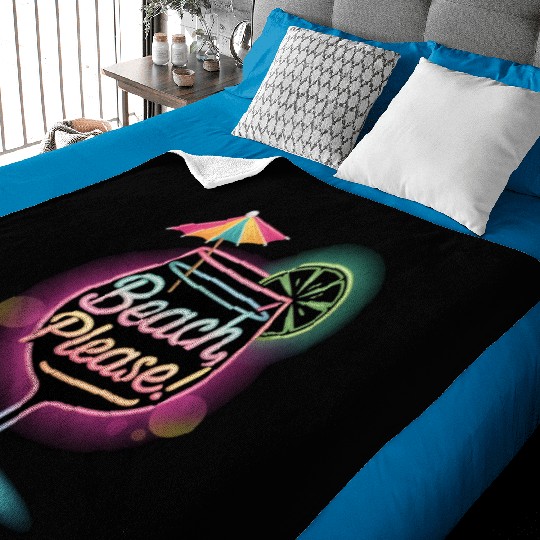 Neon Tropical Cocktail Beach Please Retro Summer Baby Blankets