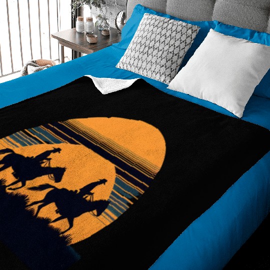 Western Riders at Sunset Baby Blankets