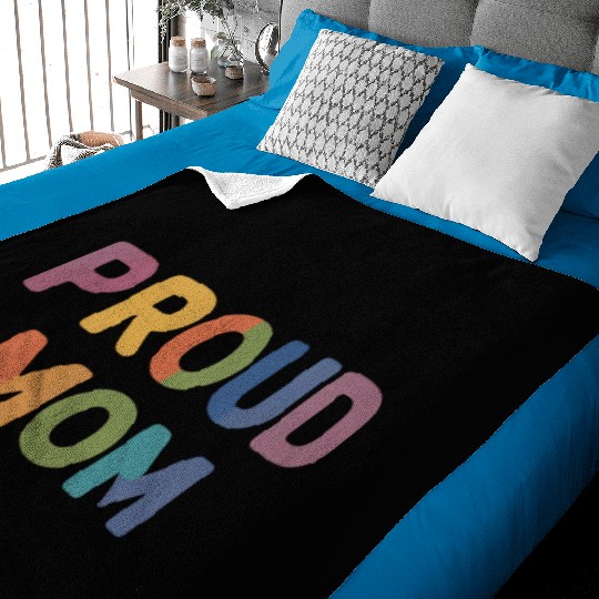 Proud Mom Rainbow Text Baby Blankets – LGBTQ Pride Ally Te