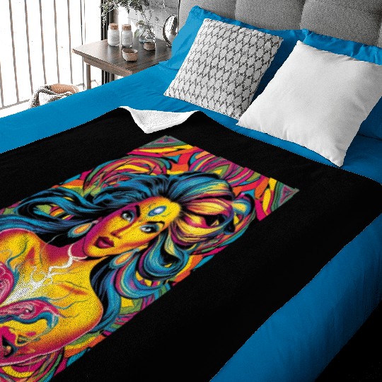 Vibrant Psychedelic Goddess Illustration Baby Blankets