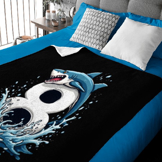 Shark Children Birthday Number 8 Splash Baby Blankets