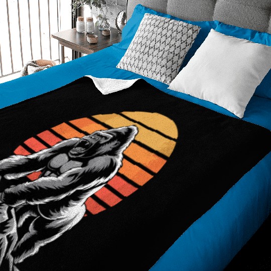 Mighty Gorilla Roaring on Mountain Sunset Baby Blankets