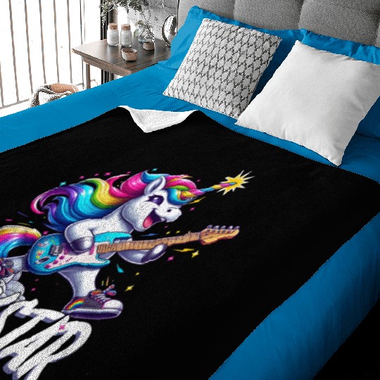 Rockstar Unicorn Playing Rainbow Guitar Baby Blankets