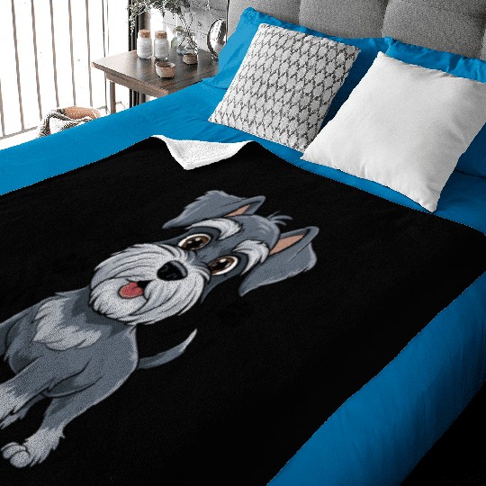 Adorable Schnauzer Pup Illustration With Big Eyes Baby Blankets
