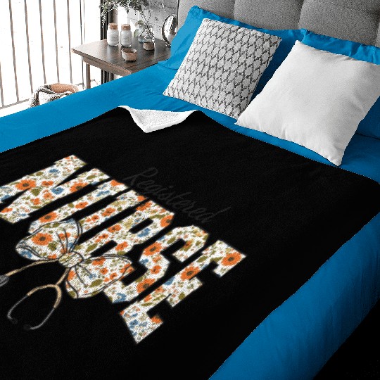 Registered Nurse Coquette Bow Floral Baby Blankets