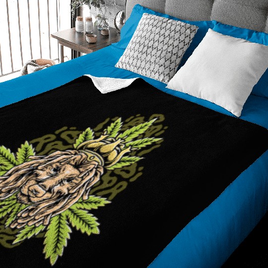 handdrawn lion marijuana leaf with old school t Baby Blankets