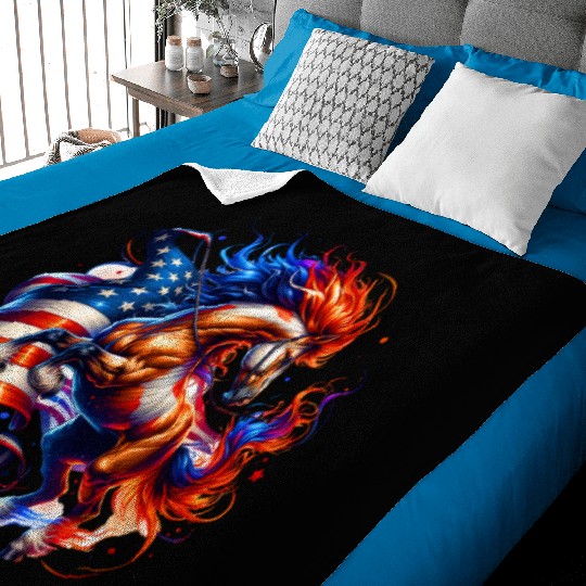 Horse USA Flag 4th of July Baby Blankets