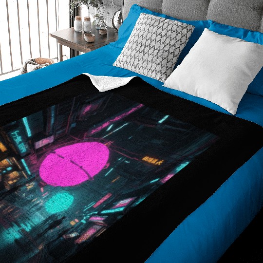 Neon Dreams: Cyberpunk City Nights Baby Blankets