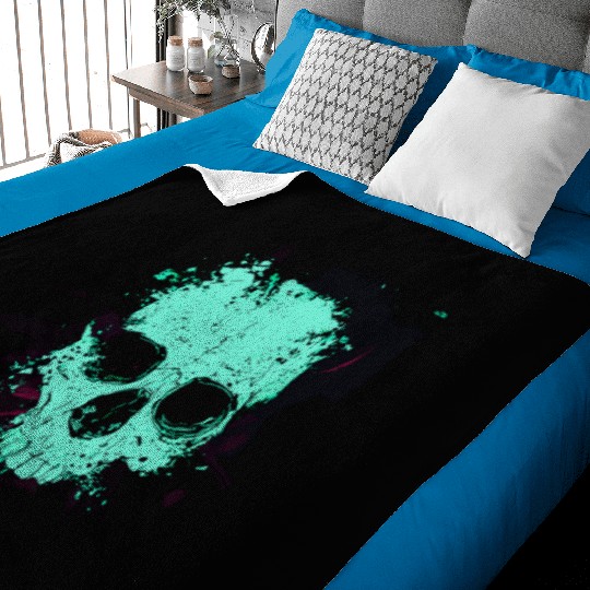 Neon Splatter Skull Baby Blankets