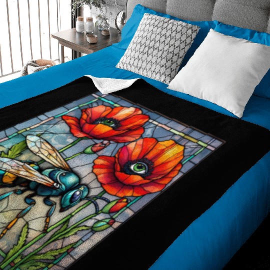 Wasp hornet bee stained glass vibrant poppy flower Baby Blankets